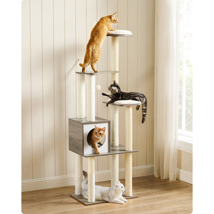 FEANDREA Cat Tree, Cat Tower with Scratching Posts, Padded Perches, Wooden Cat Condo, PCT166G01