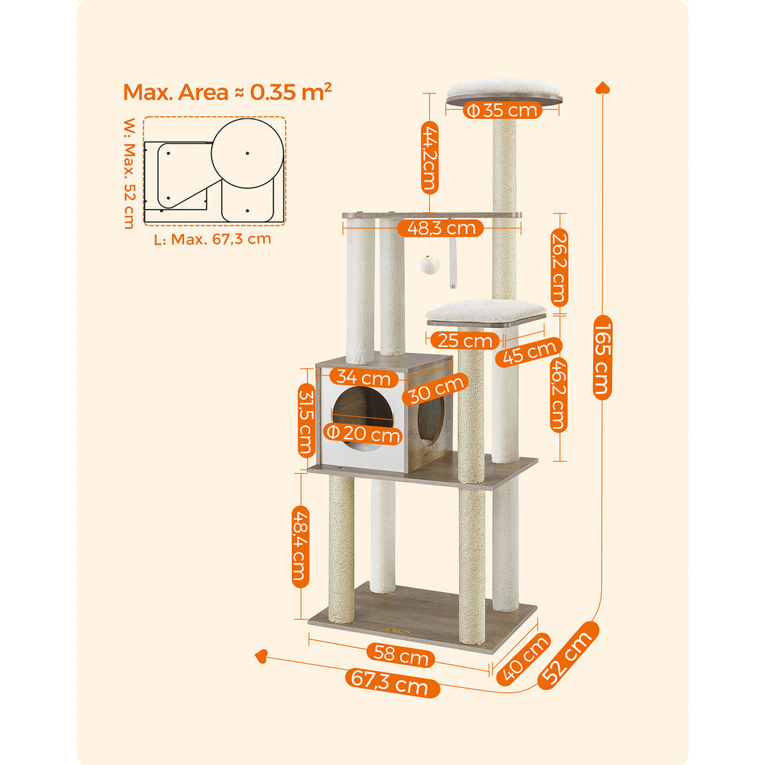 FEANDREA Cat Tree, Cat Tower with Scratching Posts, Padded Perches, Wooden Cat Condo, PCT166G01