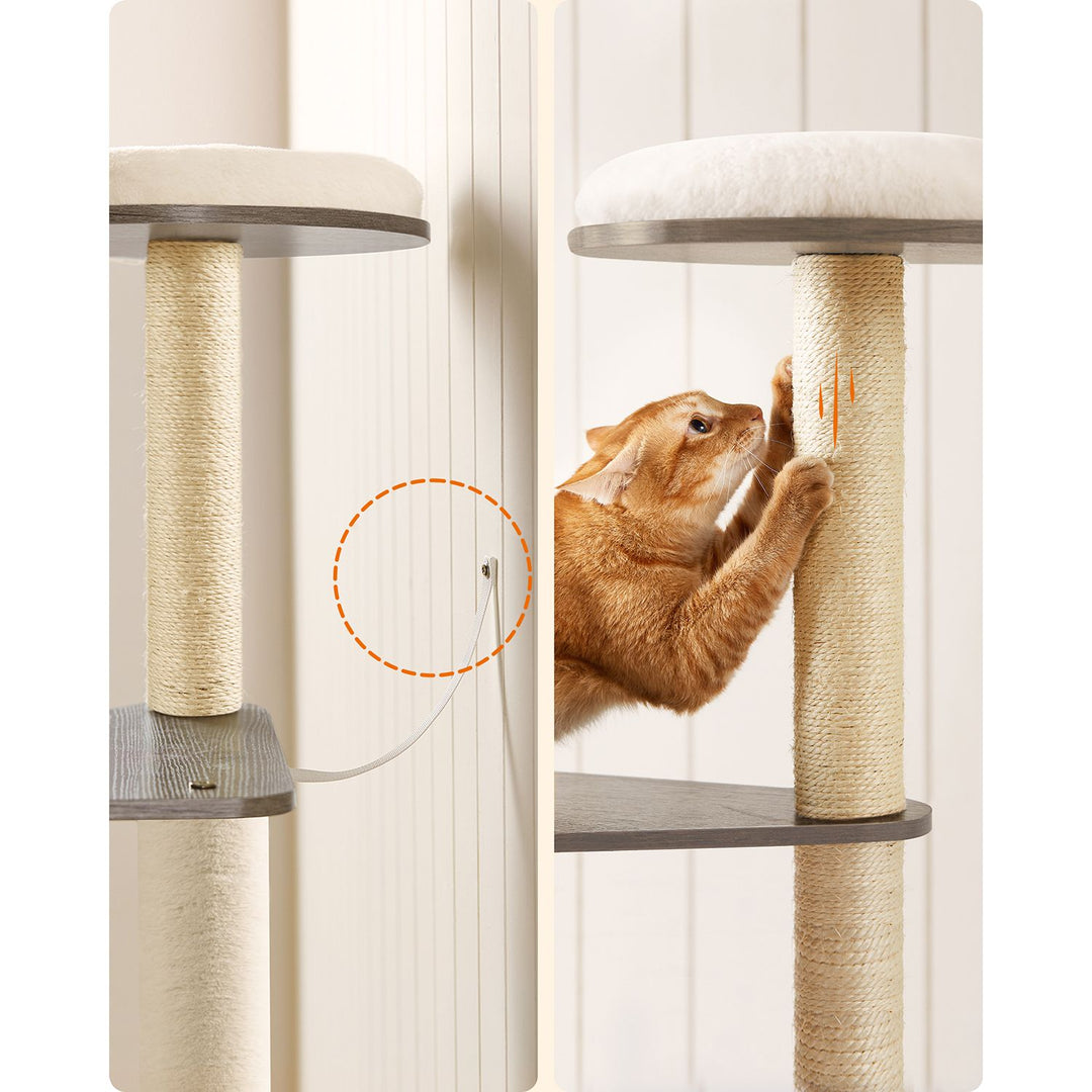 FEANDREA Cat Tree, Cat Tower with Scratching Posts, Padded Perches, Wooden Cat Condo, PCT166G01