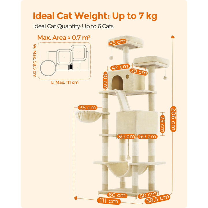 206 cm Large Cat Tree with 13 Scratching Posts