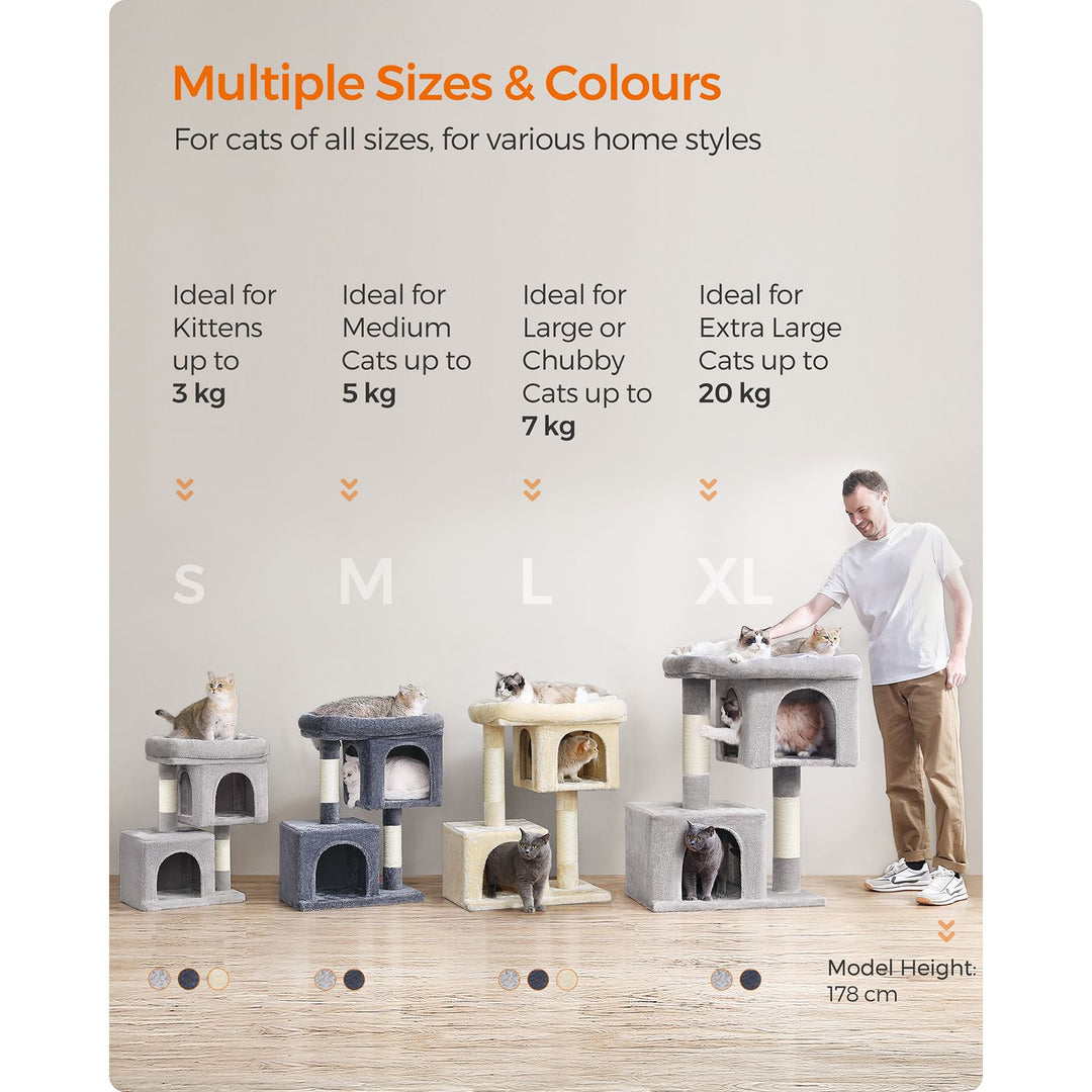 Cat Tower with 2 Cat Caves-Light Grey