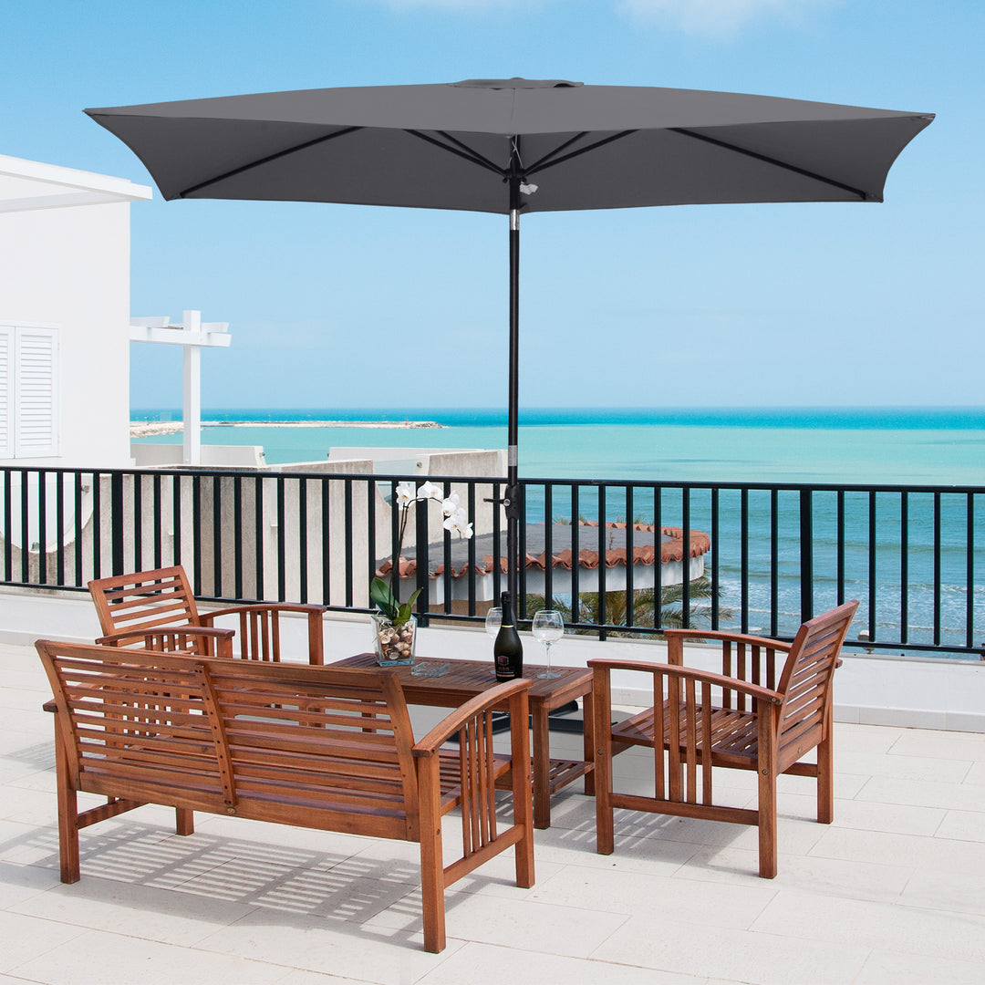 Outsunny 2 x 3(m) Garden Parasols Umbrellas Rectangular Patio Market Umbrella Outdoor Sun Shade w/ Crank &amp; Push Button Tilt, Aluminium Pole Dark Grey