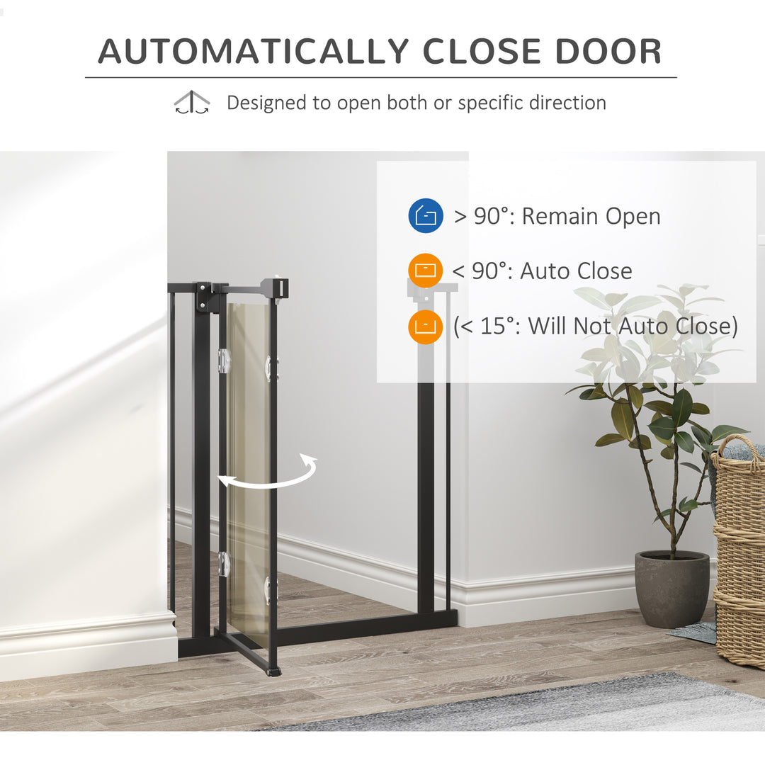 PawHut Pressure Fit Pet Safety Gate, Auto-Close Dog Barrier Stairgate, with Double Locking, Acrylic Panel for Doors, Hallways, Staircases, Black