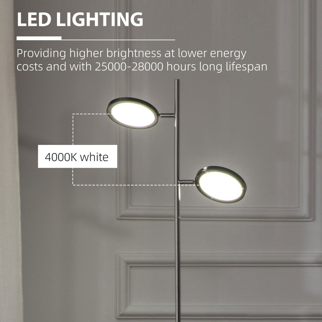 Modern Floor Lamps for Living Room, Standing Lamp with 2 Light White LED, Adjustable Head, 25x25x165cm, Chrome