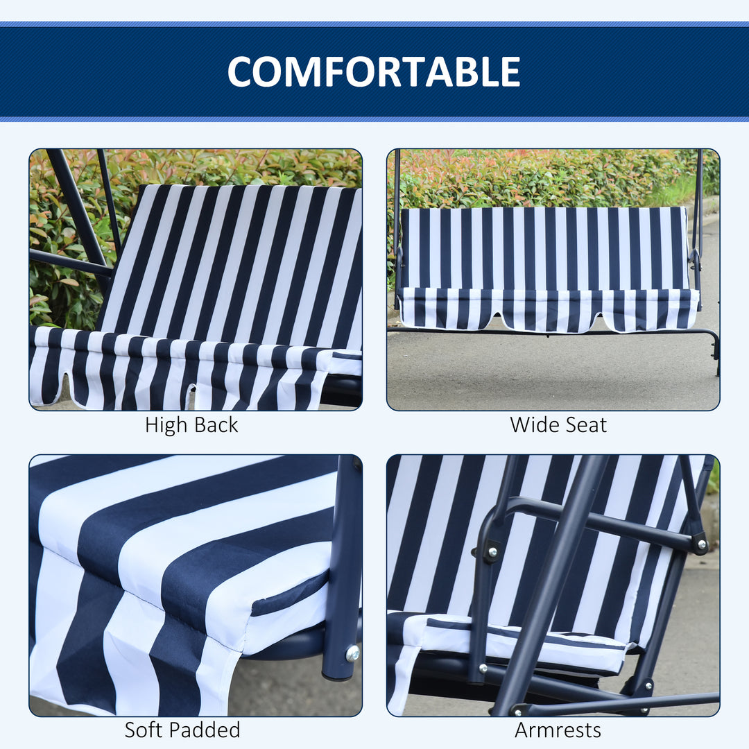 3 Seater Canopy Swing Chair Heavy Duty Outdoor Garden Bench with Sun Cover Metal Frame - Blue