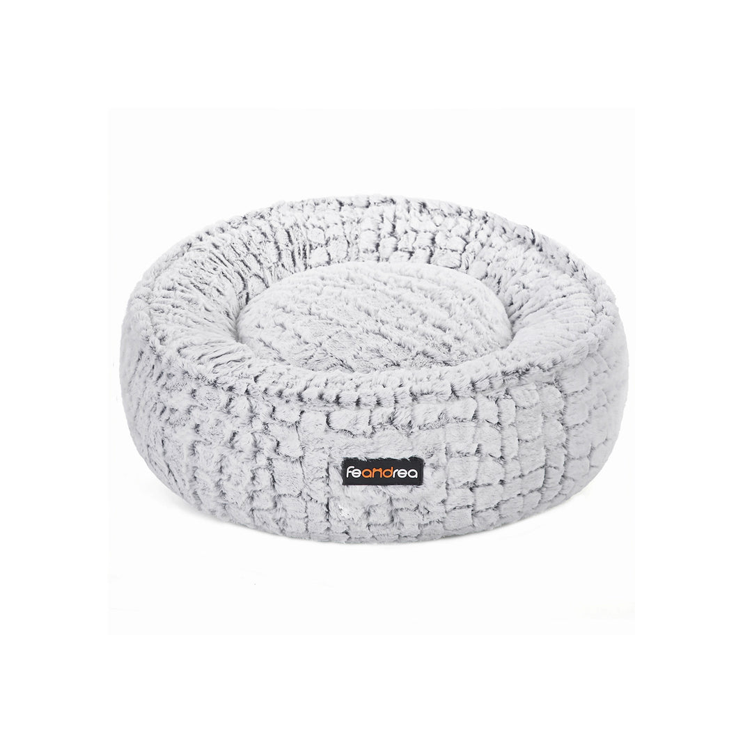 Grey Round Washable Dog Bed with Non-Slip Bottom
