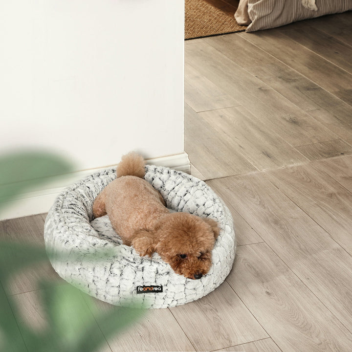 Grey Round Washable Dog Bed with Non-Slip Bottom