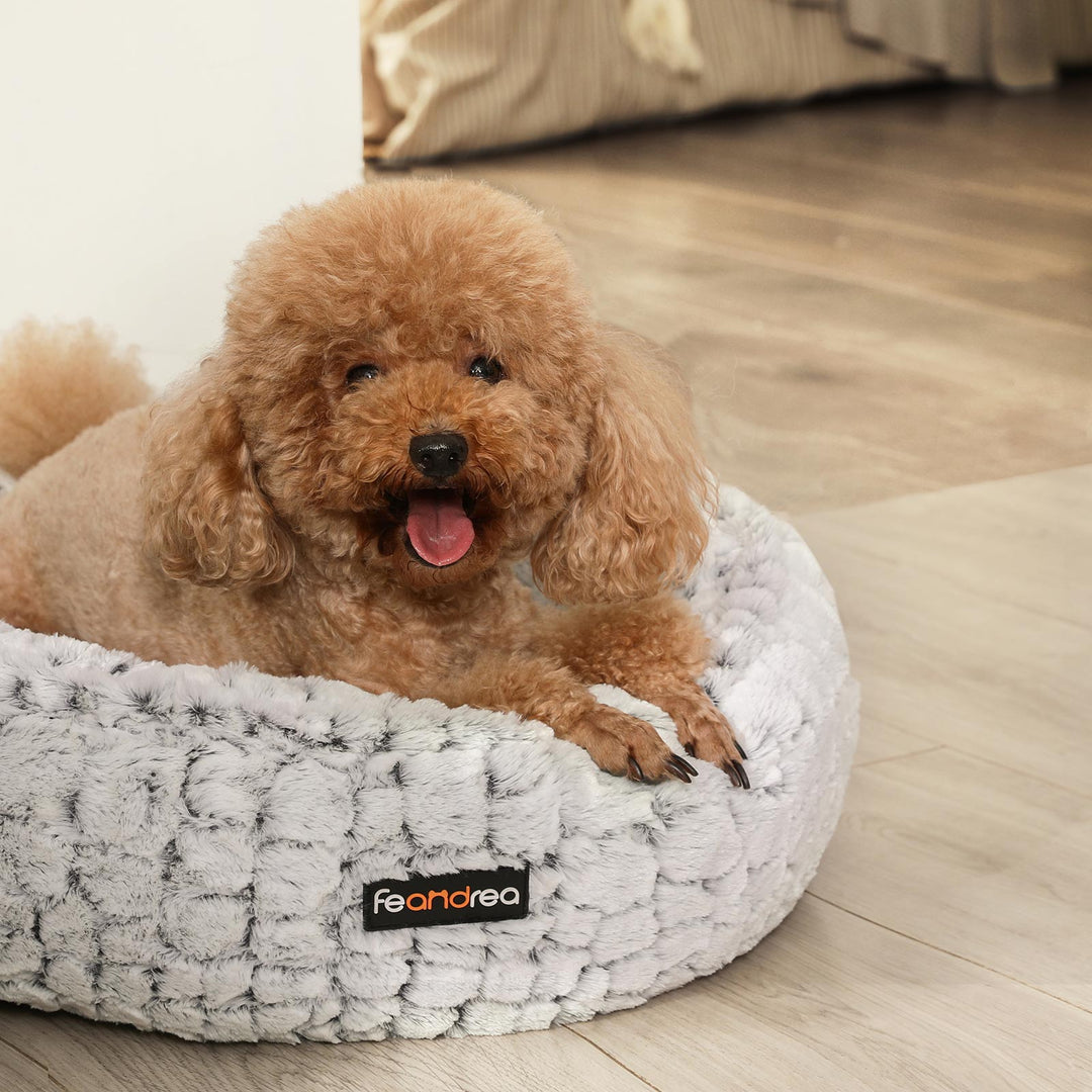 Grey Round Washable Dog Bed with Non-Slip Bottom