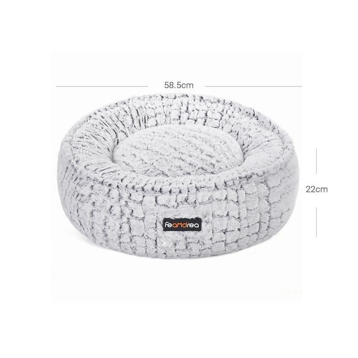 Grey Round Washable Dog Bed with Non-Slip Bottom
