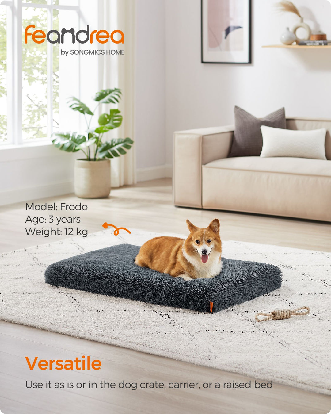 Fluffy Dog Bed with Washable Cover 95 x 60 x 8 cm Dark Grey