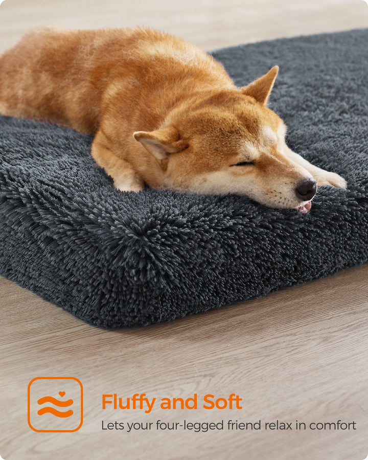 Fluffy Dog Bed with Washable Cover 110 x 73 x 10 cm Dark Grey