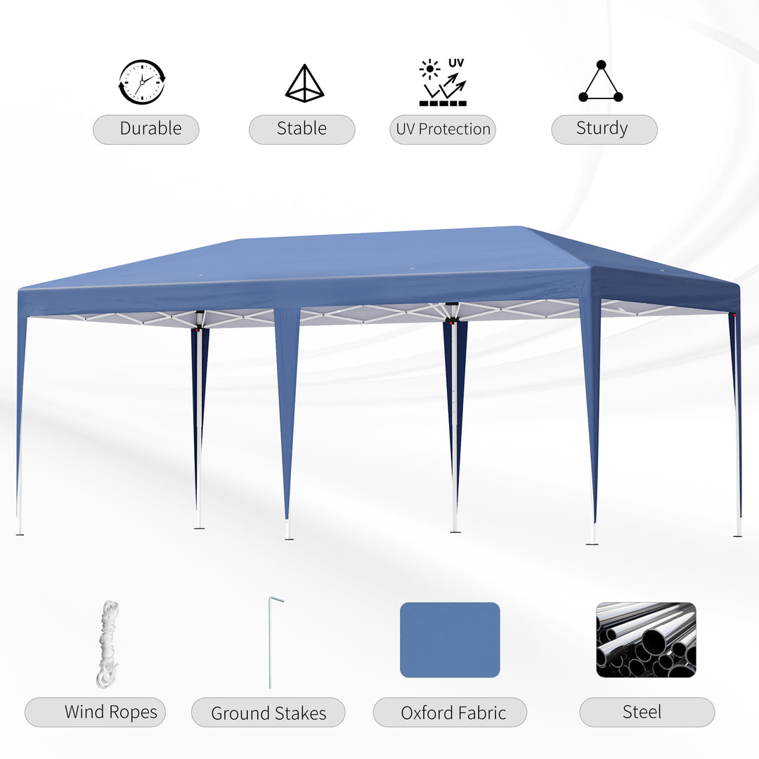 Outsunny Pop Up Gazebo, Double Roof Foldable Canopy Tent, Wedding Awning Canopy w/ Carrying Bag, 6 m x 3 m x 2.65 m, Blue