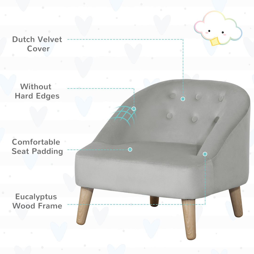 Toddler Chair, 2pcs Kids Sofa Set, Sofa &amp; Ottoman for Bedroom, Playroom, Boys and Girls, 3-5 years old, Grey