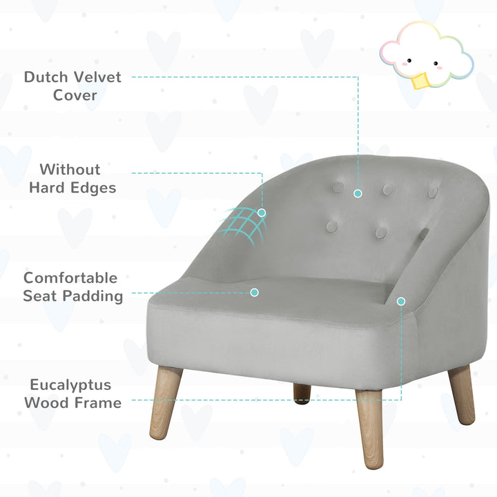 Toddler Chair, 2pcs Kids Sofa Set, Sofa &amp; Ottoman for Bedroom, Playroom, Boys and Girls, 3-5 years old, Grey