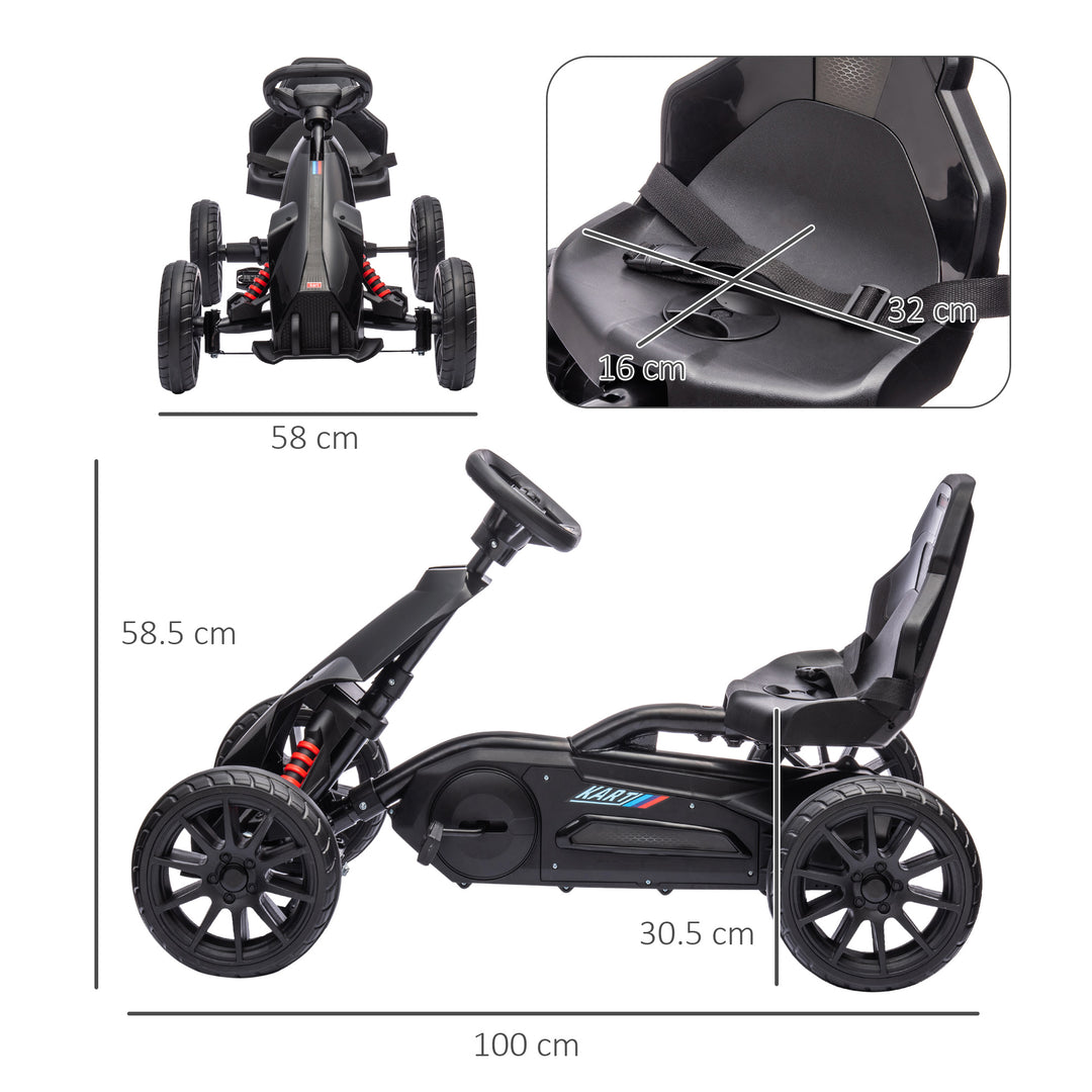 Children Pedal Go Kart, Kids Ride on Racer with Adjustable Seat, Swing Axle, Shock Absorption EVA Tyres, Handbrake, for Boys and Girls Aged 3-8 Years Old, Black