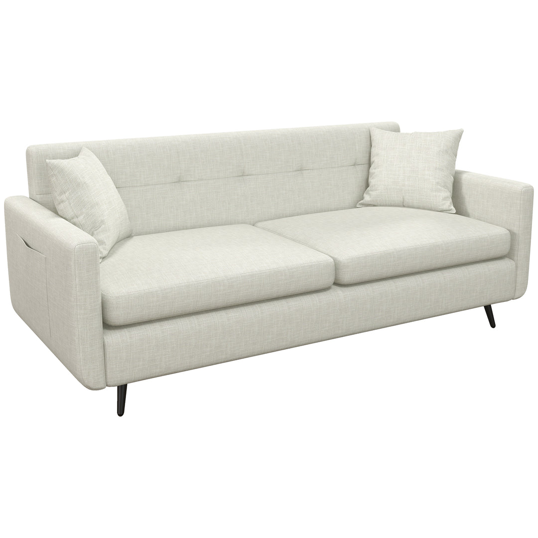 2 Seater Sofa Tufted Loveseat Settee with Steel Legs and 2 Storage Pockets - Beige