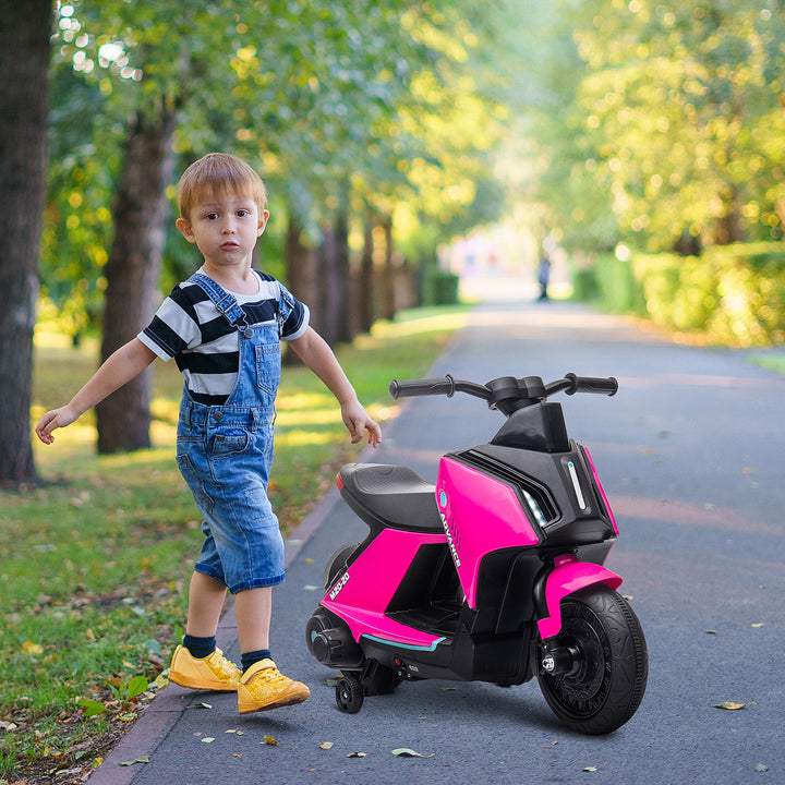 6V Kids Electric Motorbike Ride On Toy w/ Music Headlights Safety Training Wheels for Girls Boy 2-4 Years Pink