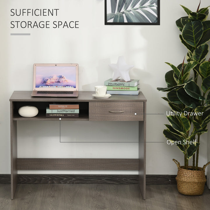 HOMCOM Modern Computer Work Desk Table Study w/ Shelf Drawer Standing Writing Station Display Stylish Storage Compact Grey