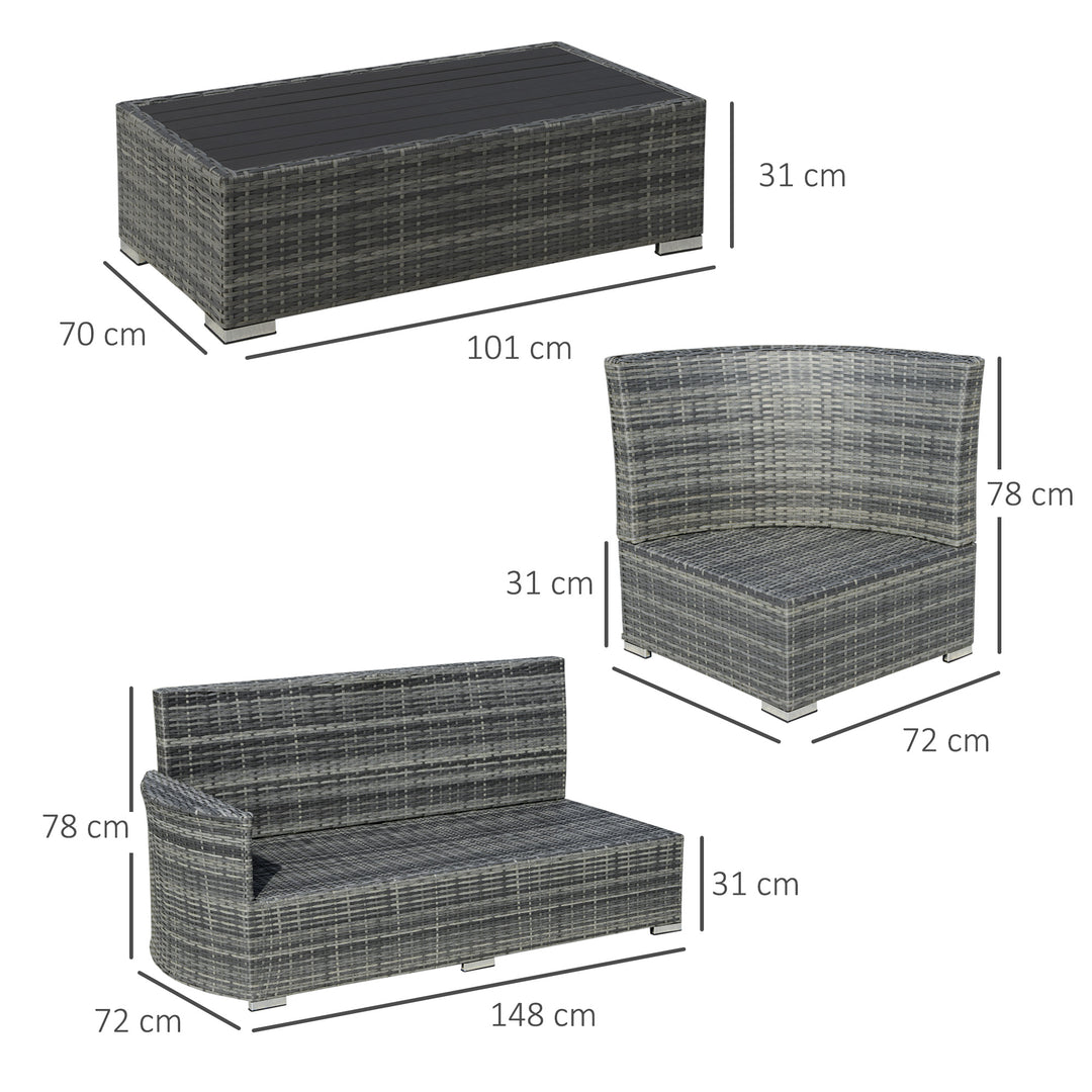 Outsunny 5-Seater Outdoor PE Rattan Sofa Set, Patio Wicker Sectional Conversation Aluminium Frame Corner Sofa Set w/ Padded Cushion, Mixed Grey