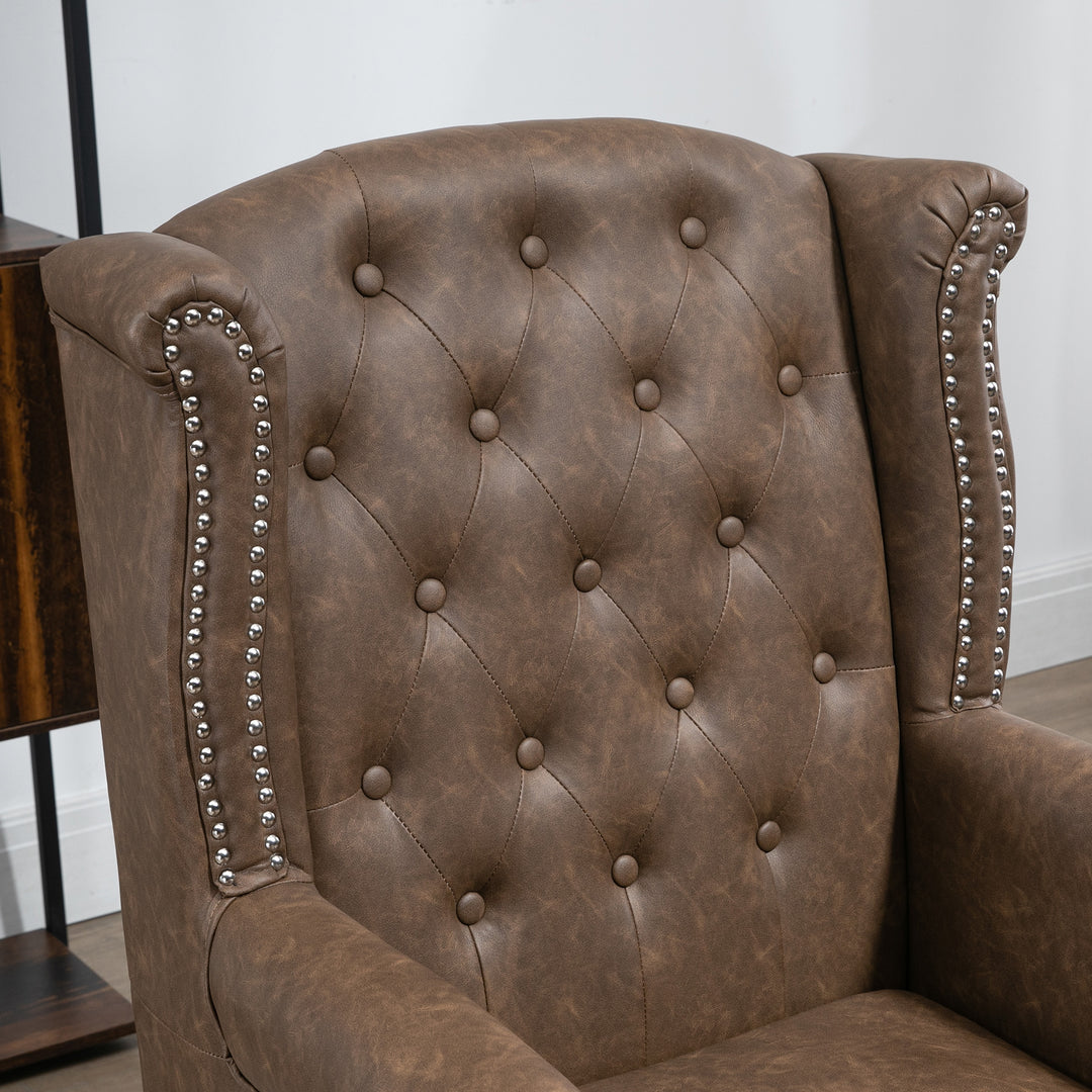 Wingback Accent Chair Tufted Chesterfield-style Armchair with Nail Head Trim for Living Room Bedroom Brown