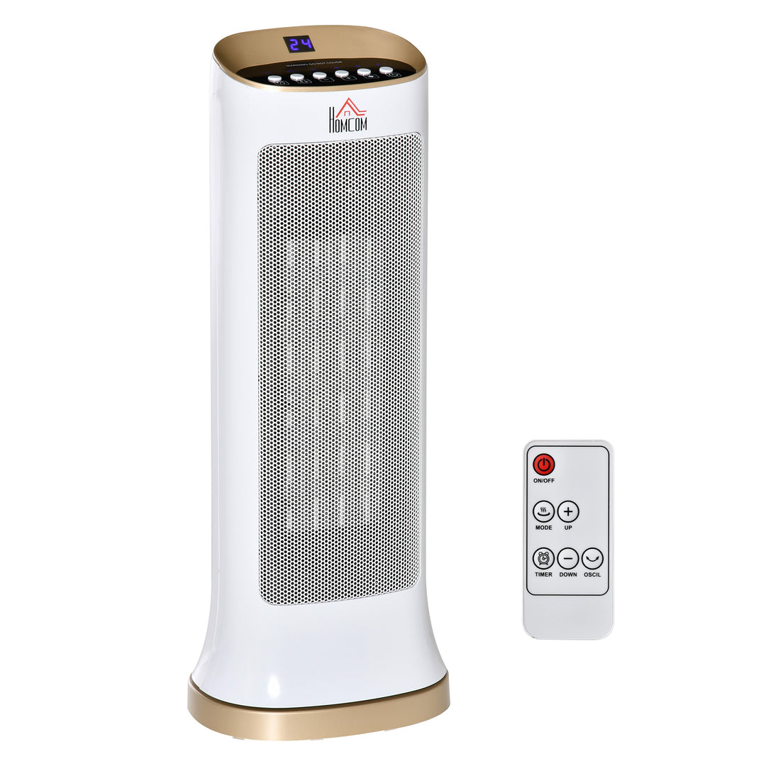 HOMCOM Ceramic Tower Heater 45° Oscillating Space Heater w/ Remote Control 8hr Timer Tip-Over Overheat Protection 1000W/2000W-White