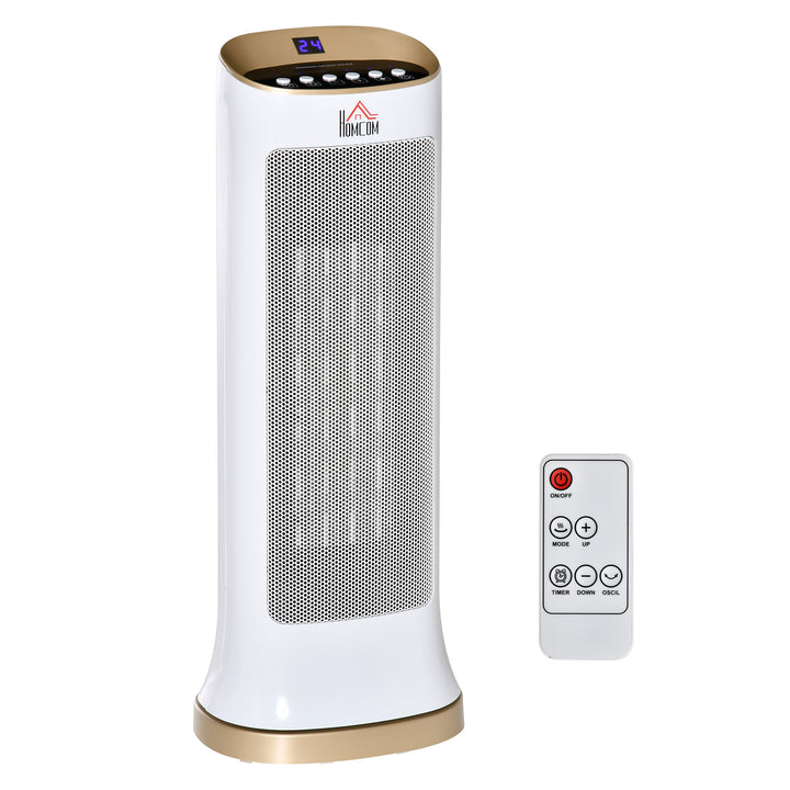 HOMCOM Ceramic Tower Heater 45° Oscillating Space Heater w/ Remote Control 8hr Timer Tip-Over Overheat Protection 1000W/2000W-White