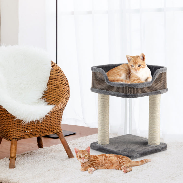 2 Levels Cat Tree with Soft Plush Perch and Scratching Posts-Grey