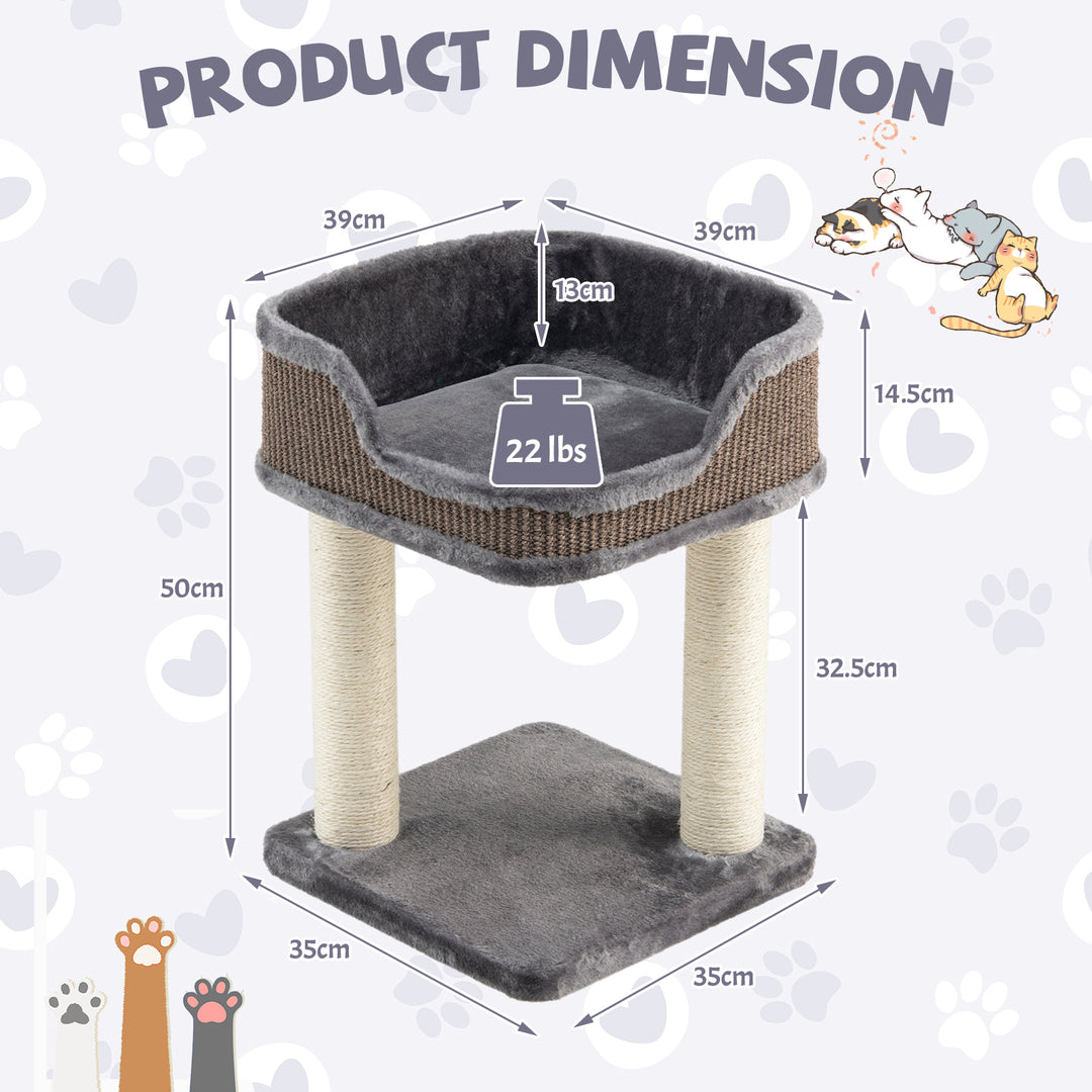 2 Levels Cat Tree with Soft Plush Perch and Scratching Posts-Grey