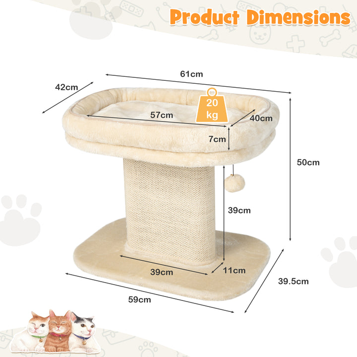 Cat Tree with Sleeping Perch Sisal Scratching Plate and Ball-Beige