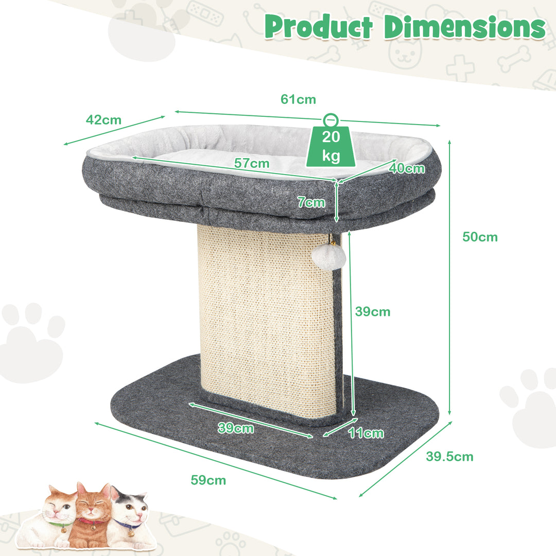 2-Tier Cat Tree with Sleeping Perch Sisal Scratching Plate and Ball-Grey