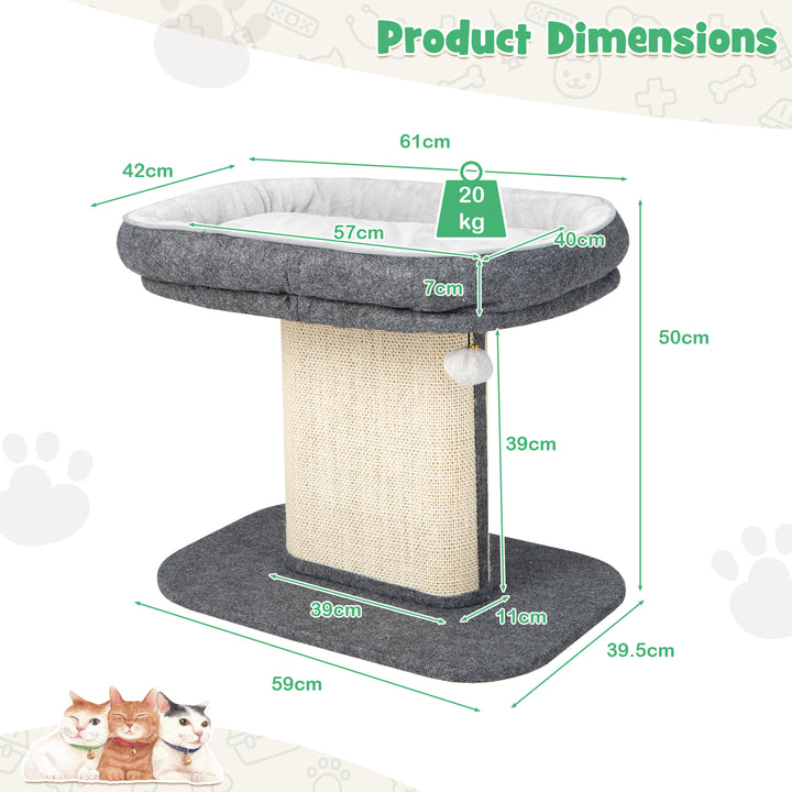 2-Tier Cat Tree with Sleeping Perch Sisal Scratching Plate and Ball-Grey