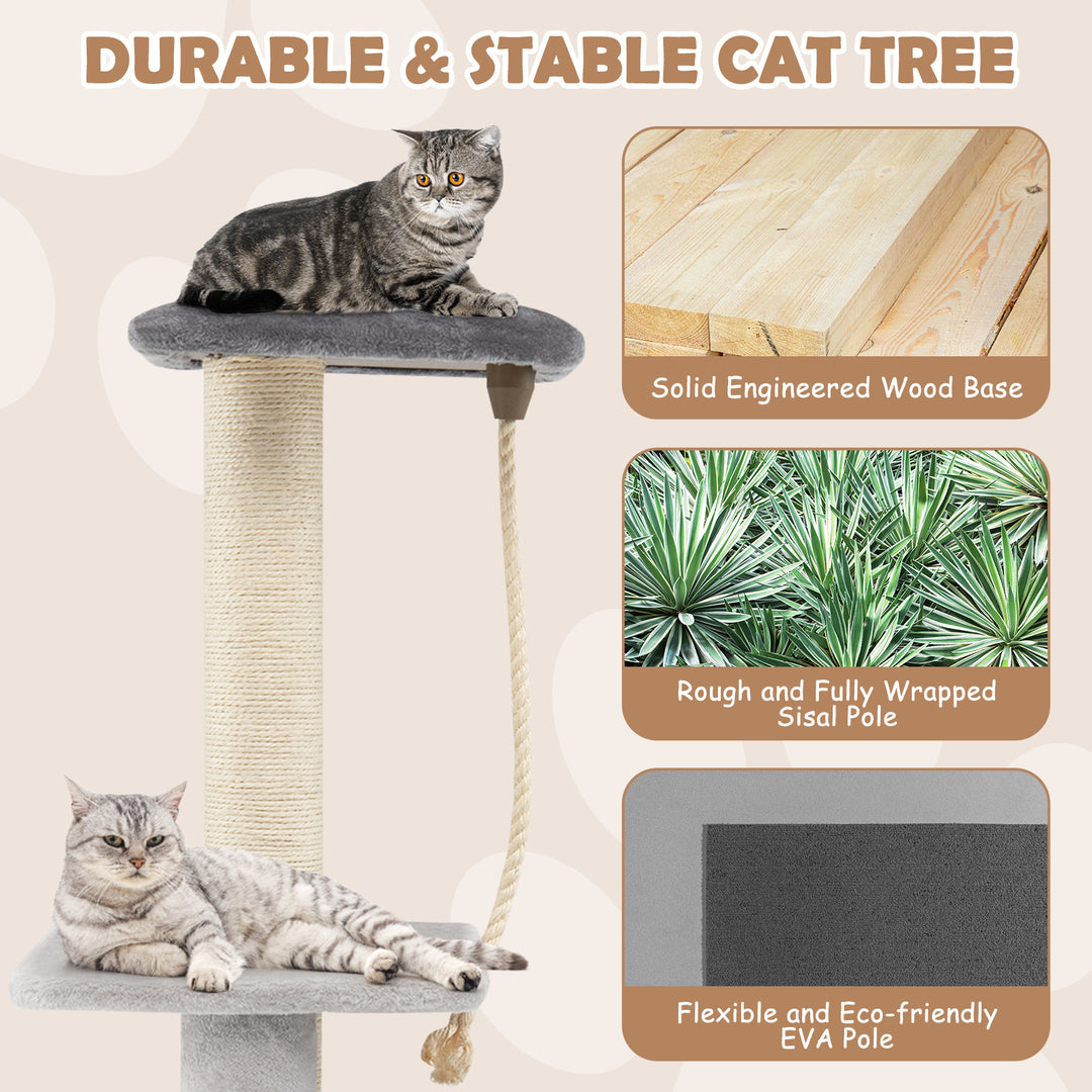 Multi-level Kitty Condo Climbing Tower with Groom Brush and Sisal Rope-Grey