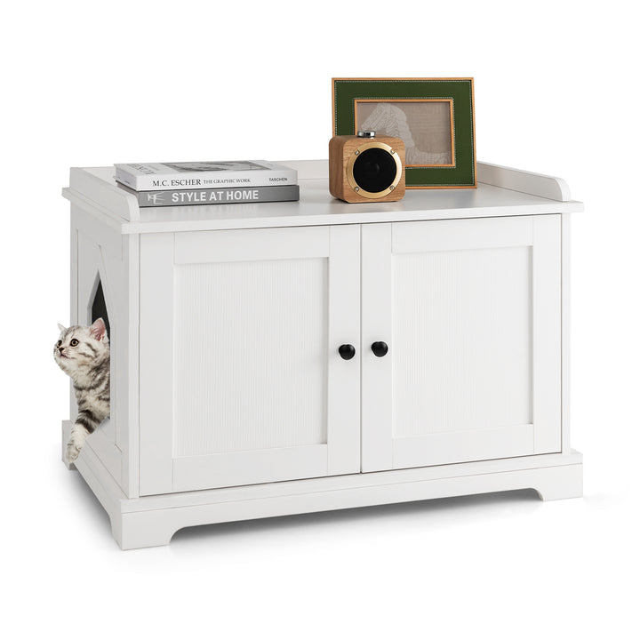 Cat Litter Box with Scratching Pad and Adjustable Divider-White