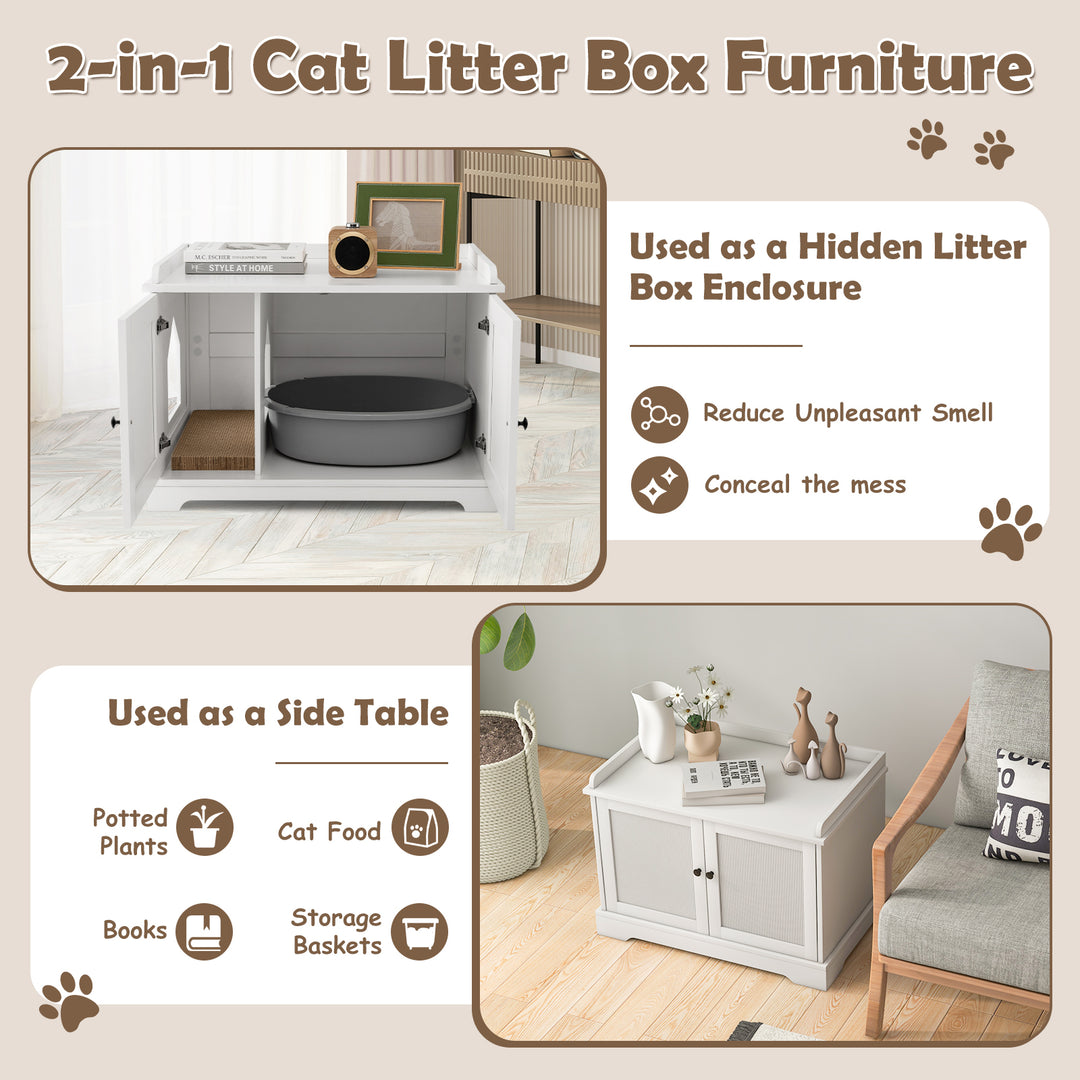 Cat Litter Box with Scratching Pad and Adjustable Divider-White