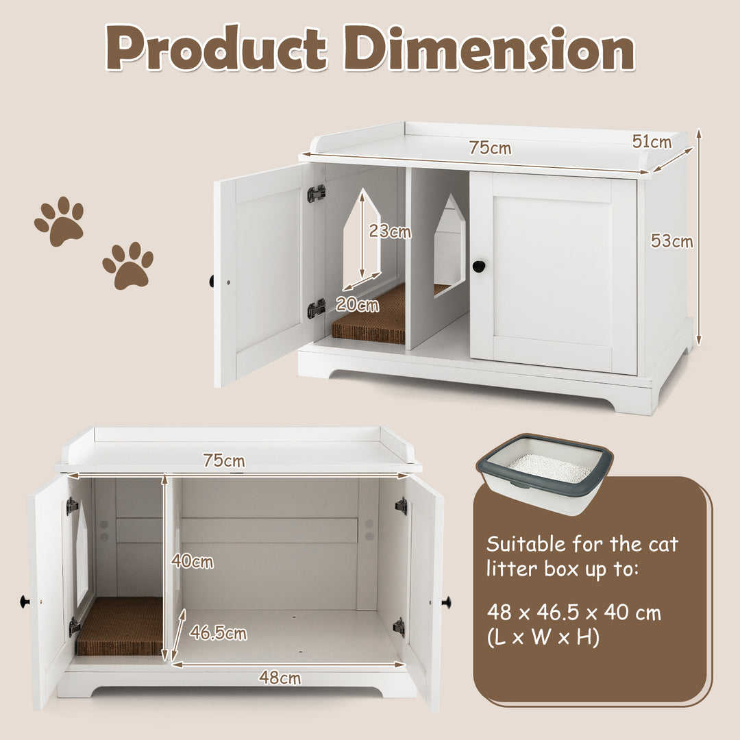 Cat Litter Box with Scratching Pad and Adjustable Divider-White