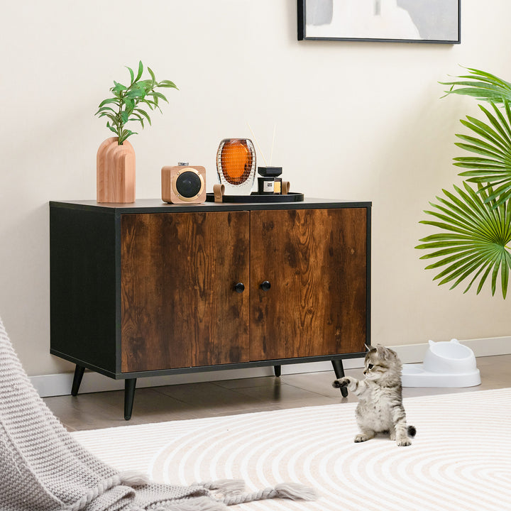 Modern Cat Litter Box Enclosure with Divider and 2 Cat Head-Shaped Entries