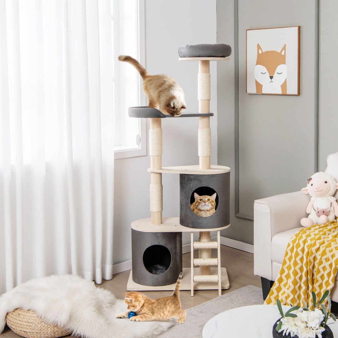 Multi-level Cat Furniture with 2 Cozy Condos-Grey