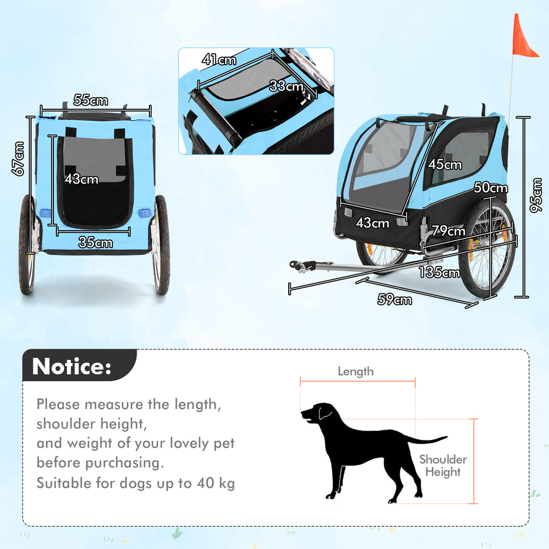 Folding Pet Bike Trailer with 3 Zippered Doors and 8 Reflectors-Blue
