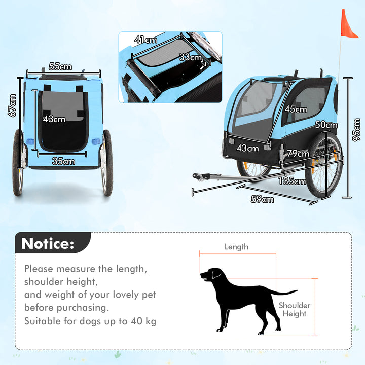 Folding Pet Bike Trailer with 3 Zippered Doors and 8 Reflectors-Blue