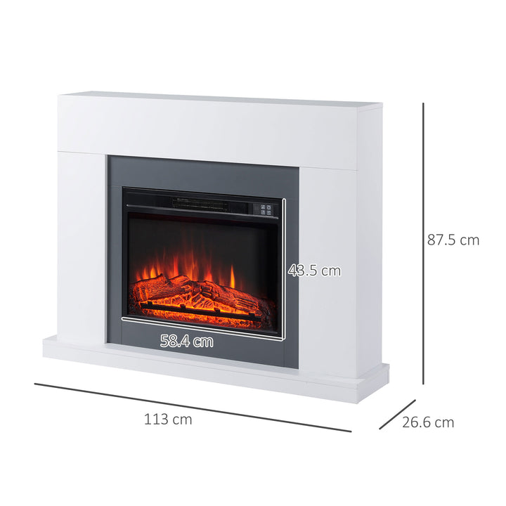 Electric Fireplace Suite with Remote Control, 2000W Freestanding Fireplace Heater with LED Flame Effect, Overheat Protection, White