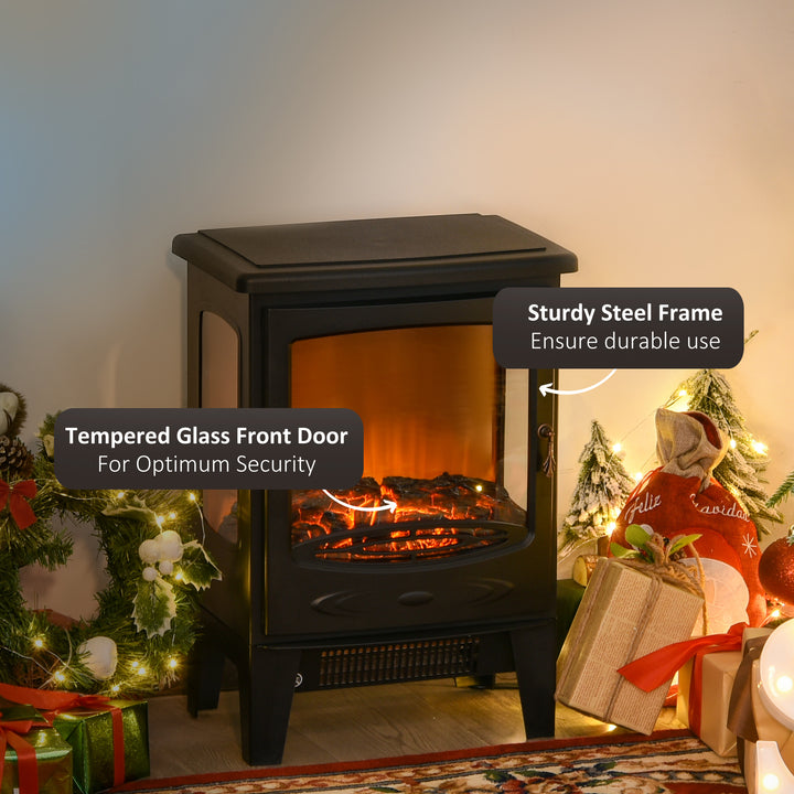 HOMCOM 1800W Tempered Glass Electric Fireplace Heater Black