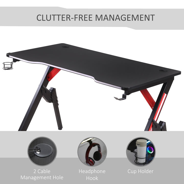 HOMCOM 1.2m Gaming Desk w/RGB Light Steel Frame | Racing Style Computer Table w/Cup Holder Headphone Cable Management - Black