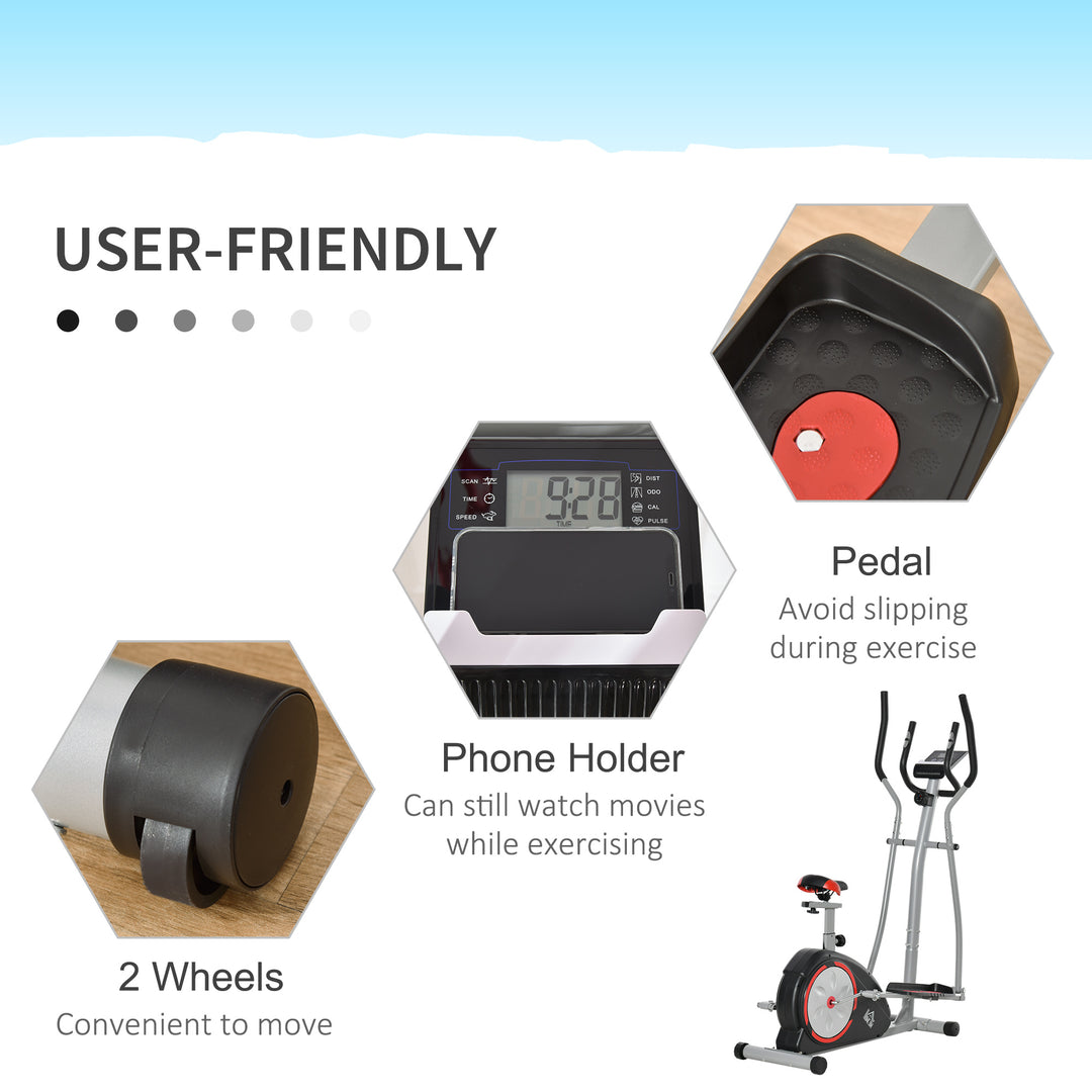 Elliptical Trainer Cardio Workout Exercise Bike Cross Trainer with 6KG Flywheel, Magnetic Resistance, LCD Digital Monitor, Black
