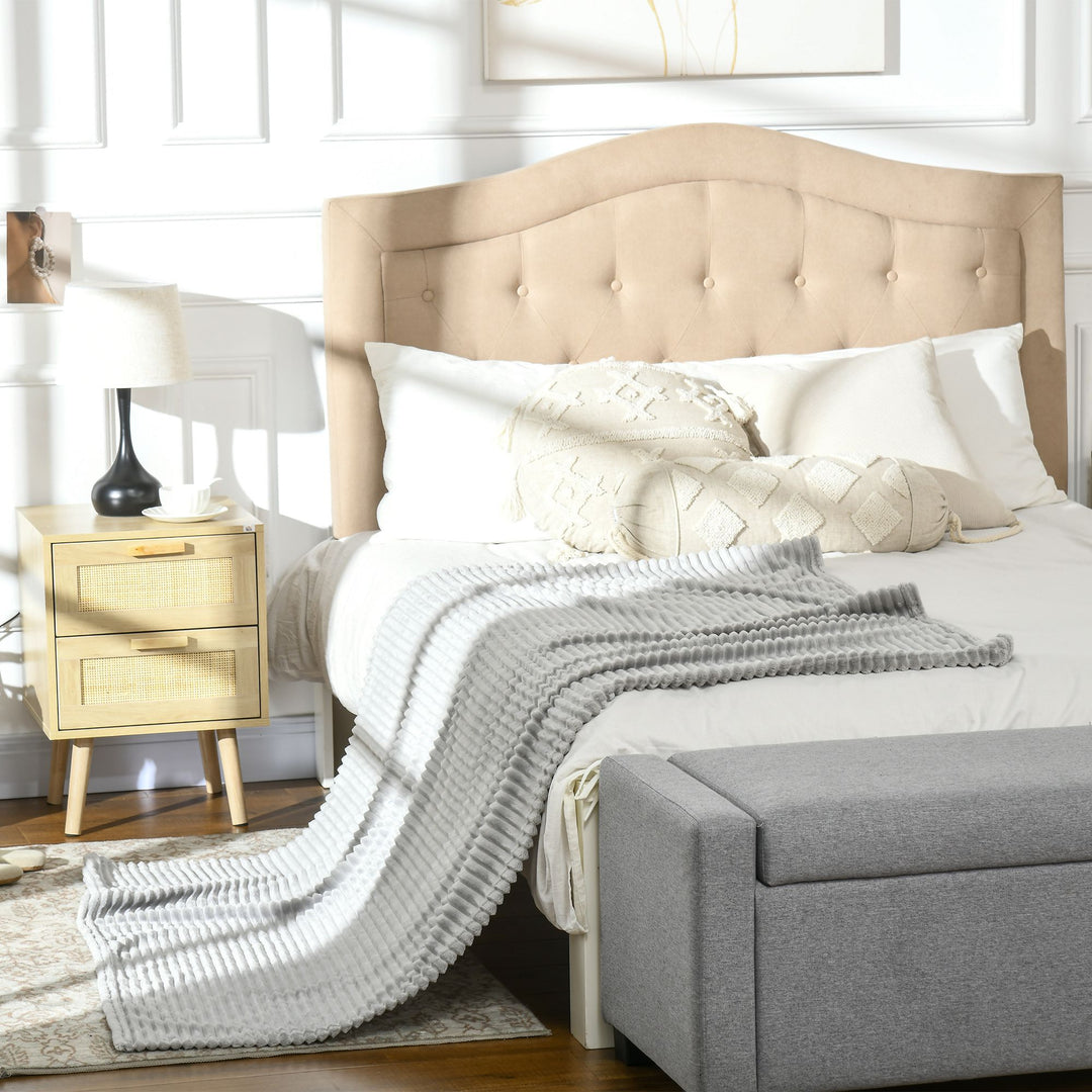 Flannel Fleece Throw Blanket, Fluffy Warm Throw Blanket, Striped Reversible Travel Bedspread, King Size, 230 x 231cm, Grey