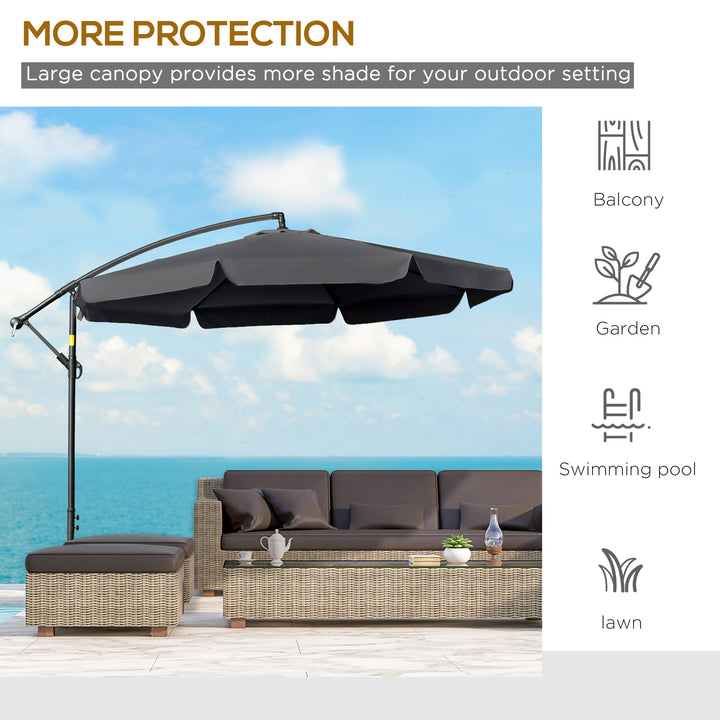 2.7m Banana Parasol Cantilever Umbrella with Crank Handle and Cross Base for Outdoor, Hanging Sun Shade, Black