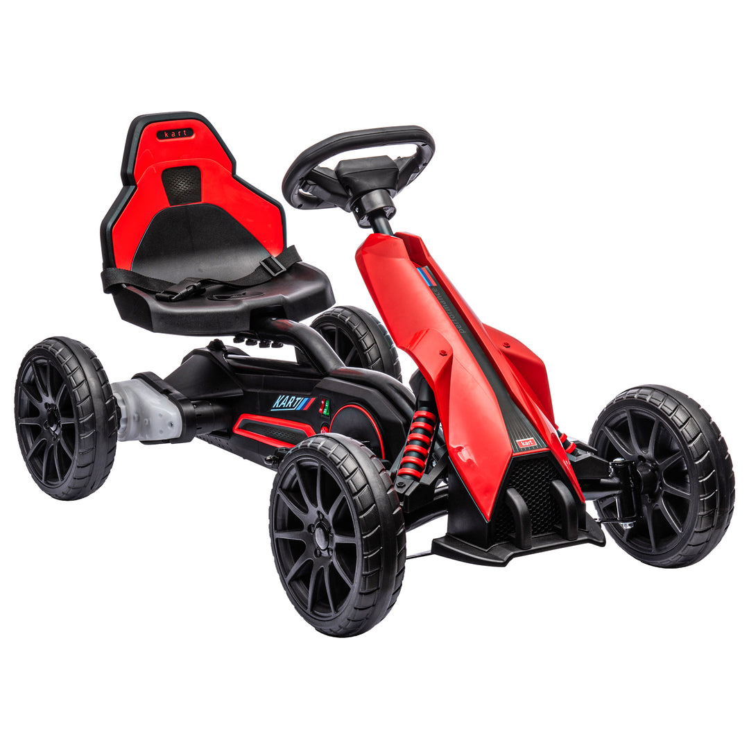 12V Electric Go Kart for Kids, Ride-On Racing Go Kart with Forward Reversing, Rechargeable Battery, 2 Speeds, for Boys Girls Aged 3-8 Years Old - Red