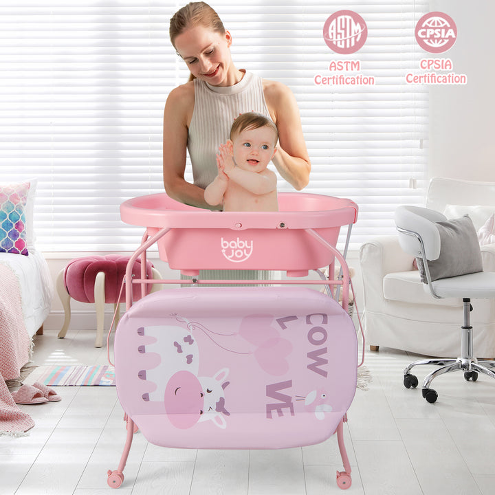 Baby Change Table with Bathtub and Folding Changing Station-Pink