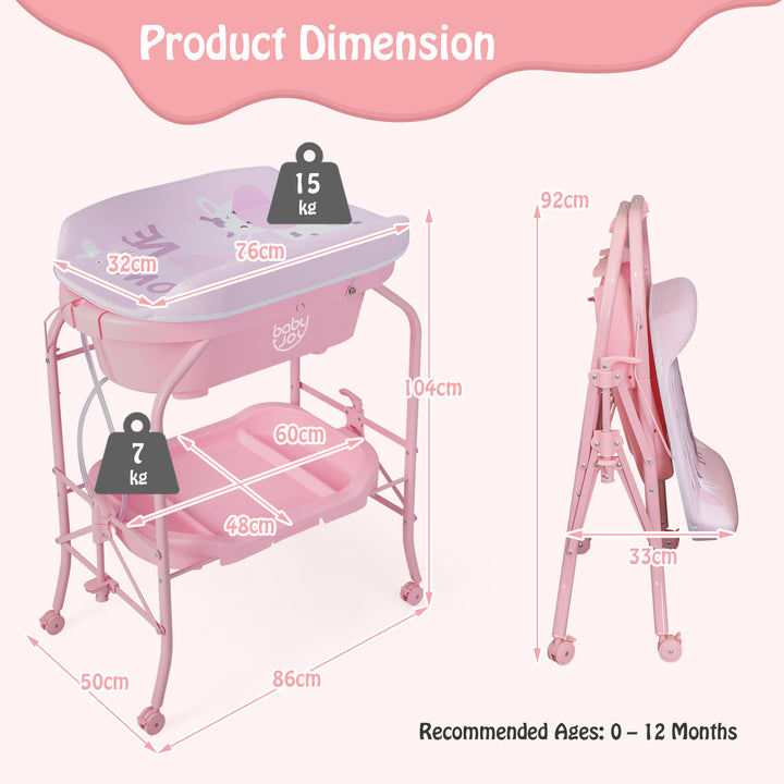 Baby Change Table with Bathtub and Folding Changing Station-Pink