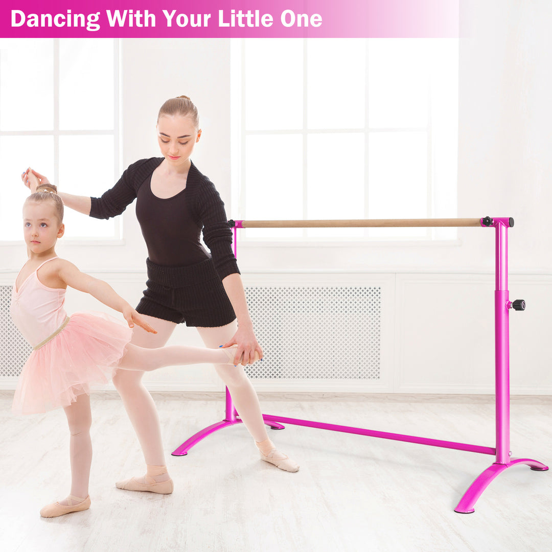 Freestanding Ballet Barre Bar with 4-Position Adjustable Height-Pink