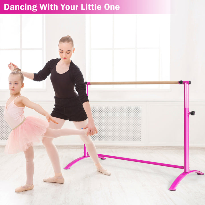 Freestanding Ballet Barre Bar with 4-Position Adjustable Height-Pink